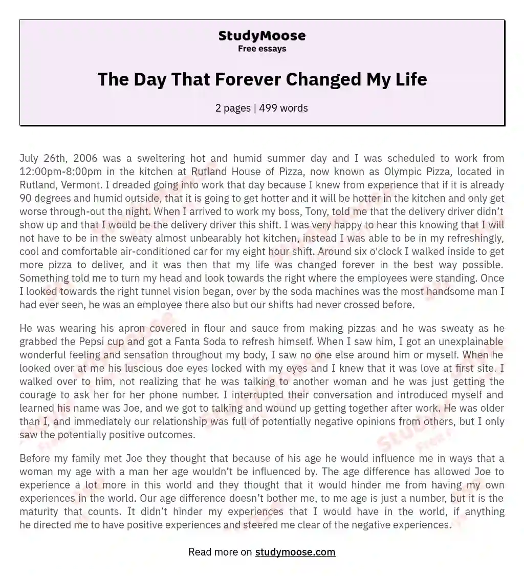 my life changing moment essay