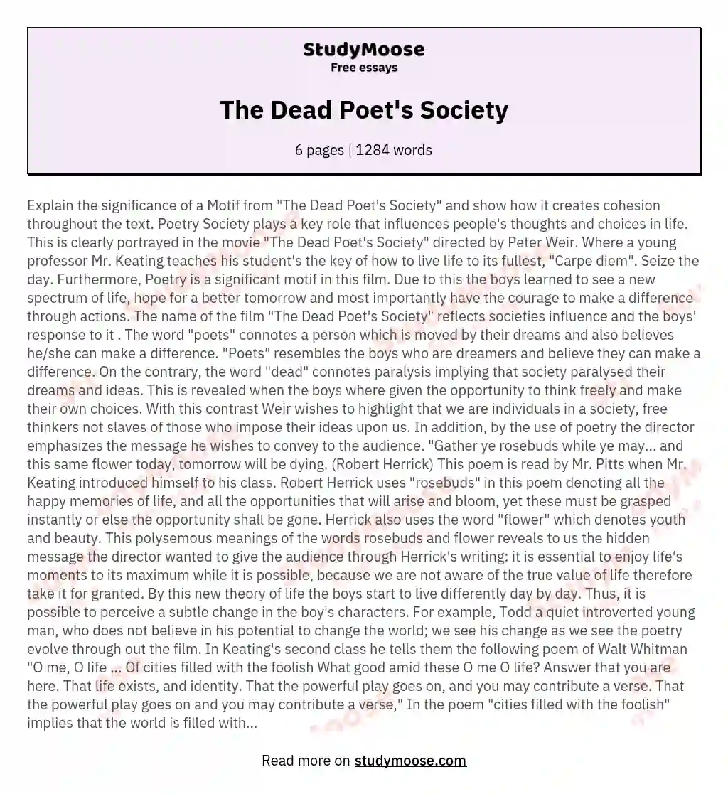 The Dead Poet's Society essay