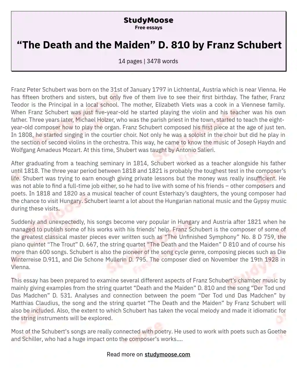 “The Death and the Maiden” D. 810 by Franz Schubert