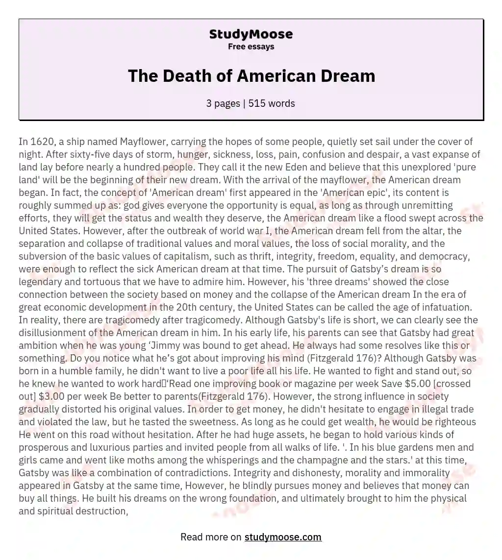 The Death of American Dream essay