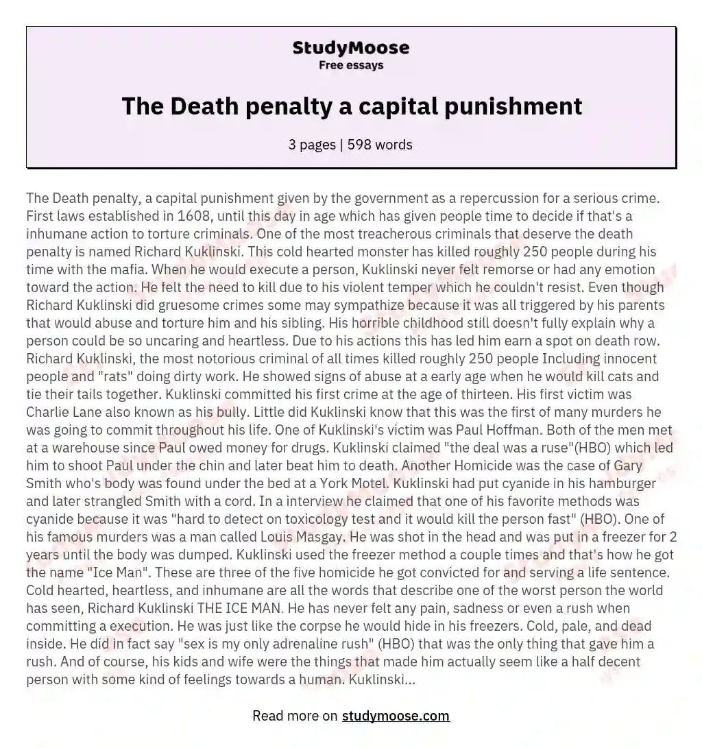 The Death penalty a capital punishment