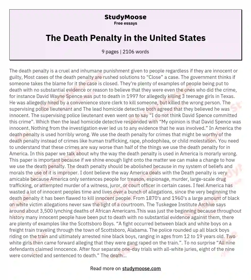 The Death Penalty in the United States