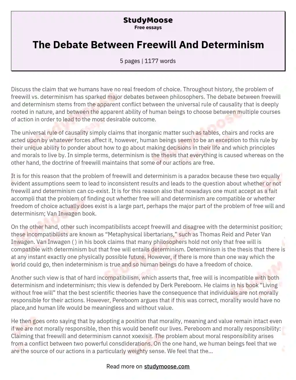 The Debate Between Freewill And Determinism essay