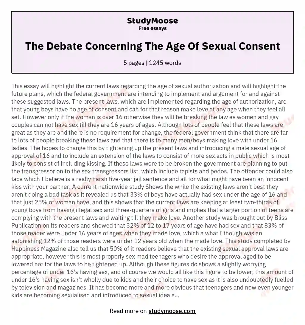The Debate Concerning The Age Of Sexual Consent essay