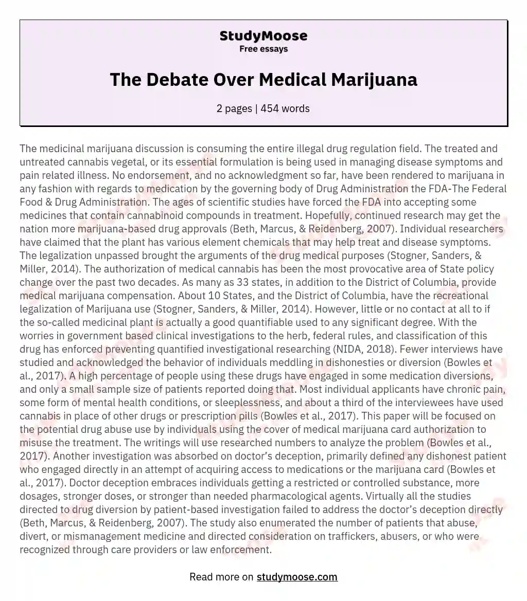 The Debate Over Medical Marijuana essay