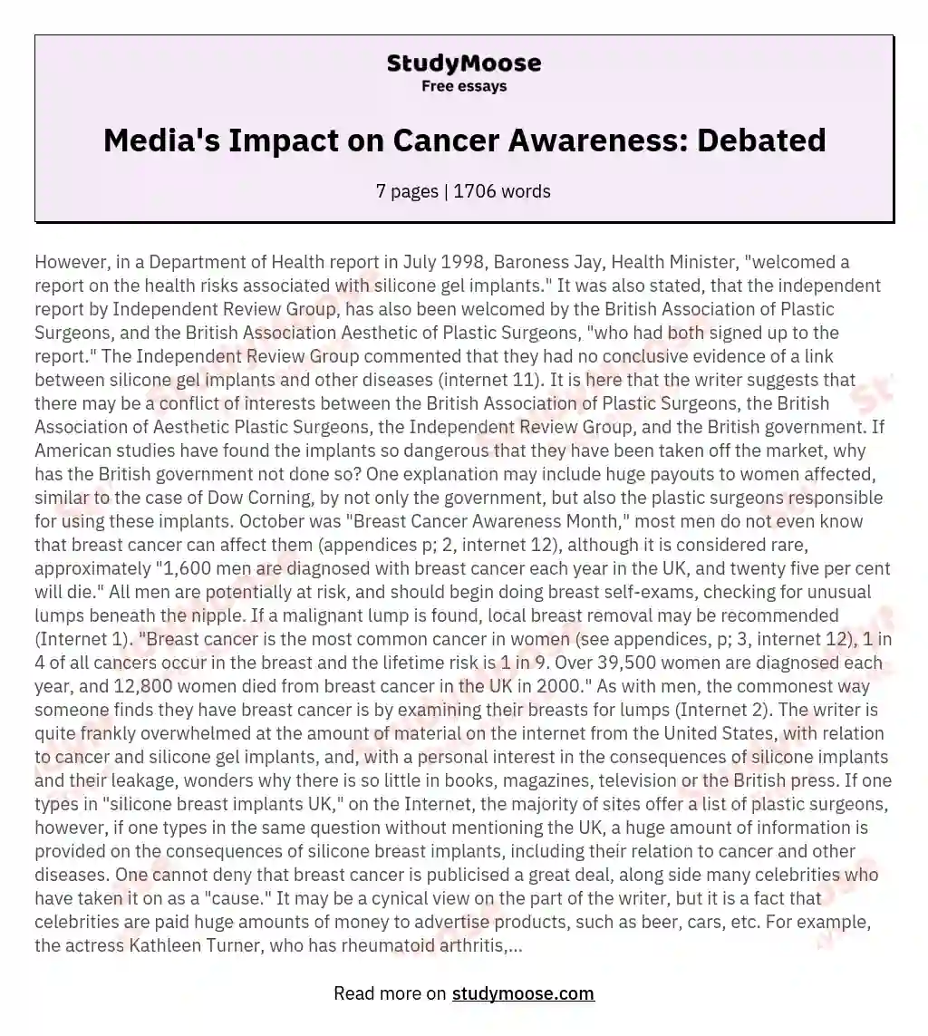 Media's Impact on Cancer Awareness: Debated essay