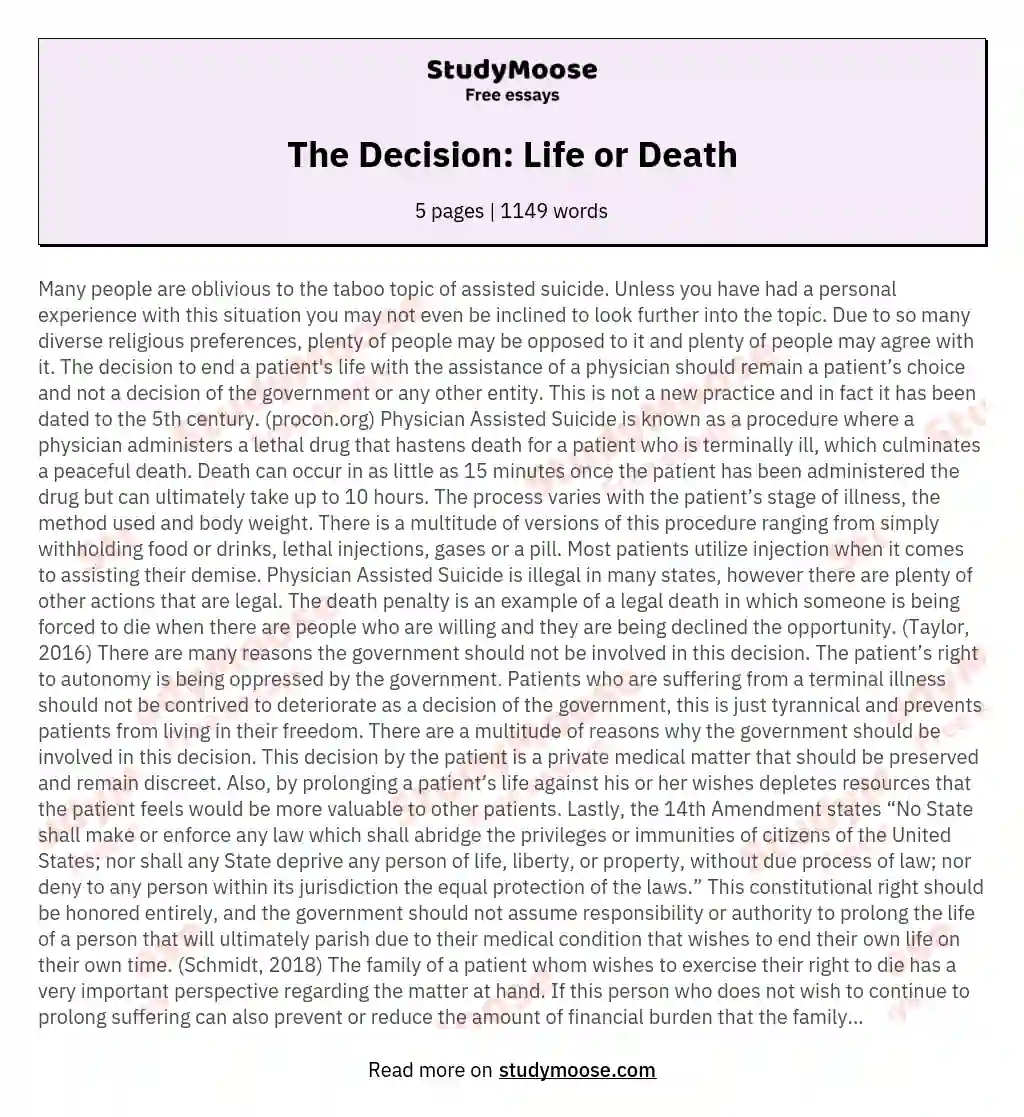 The Decision: Life or Death essay