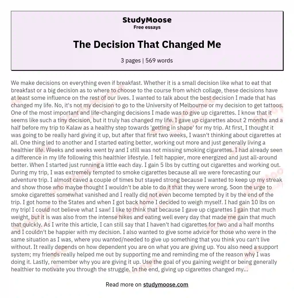 essay about a life changing decision