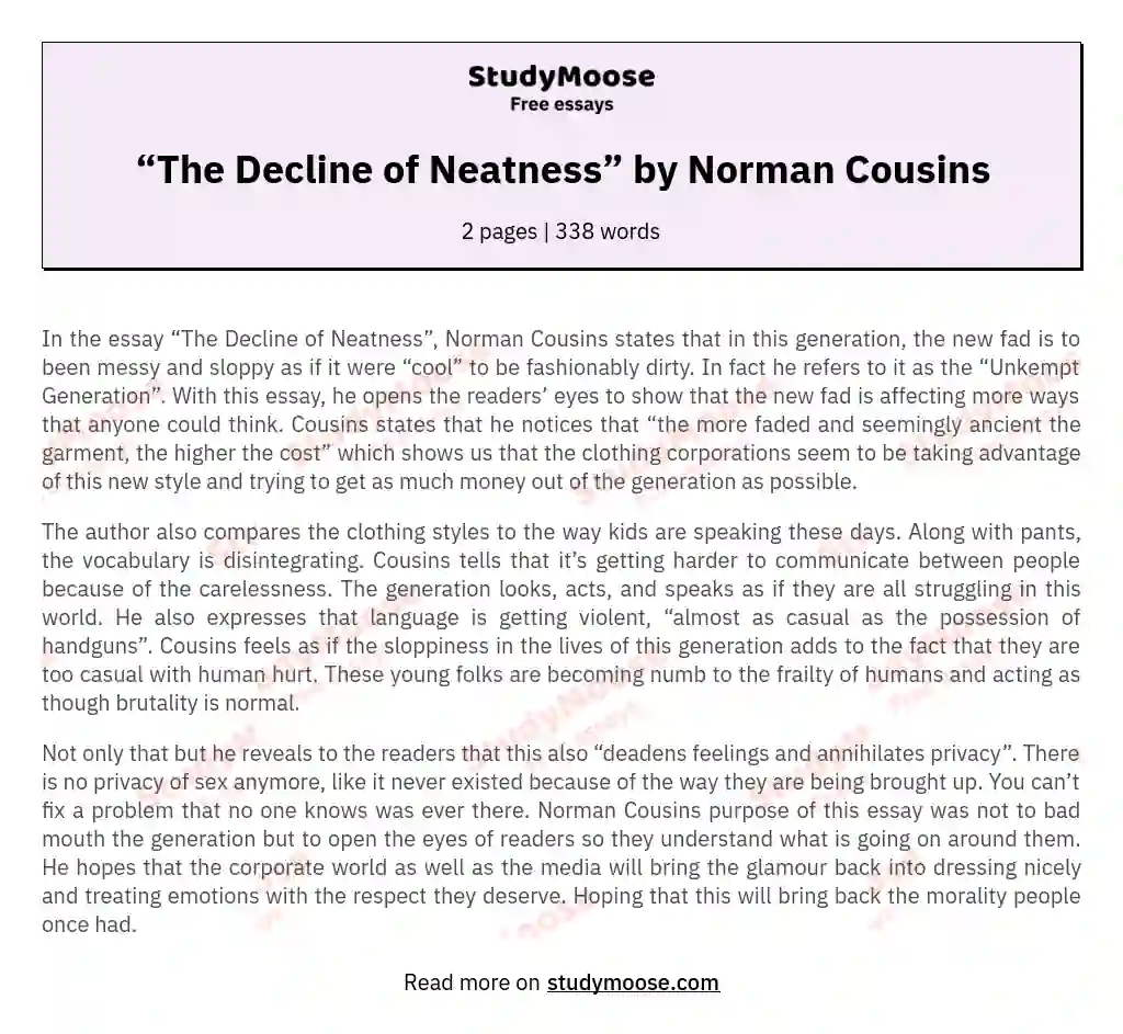 “The Decline of Neatness” by Norman Cousins