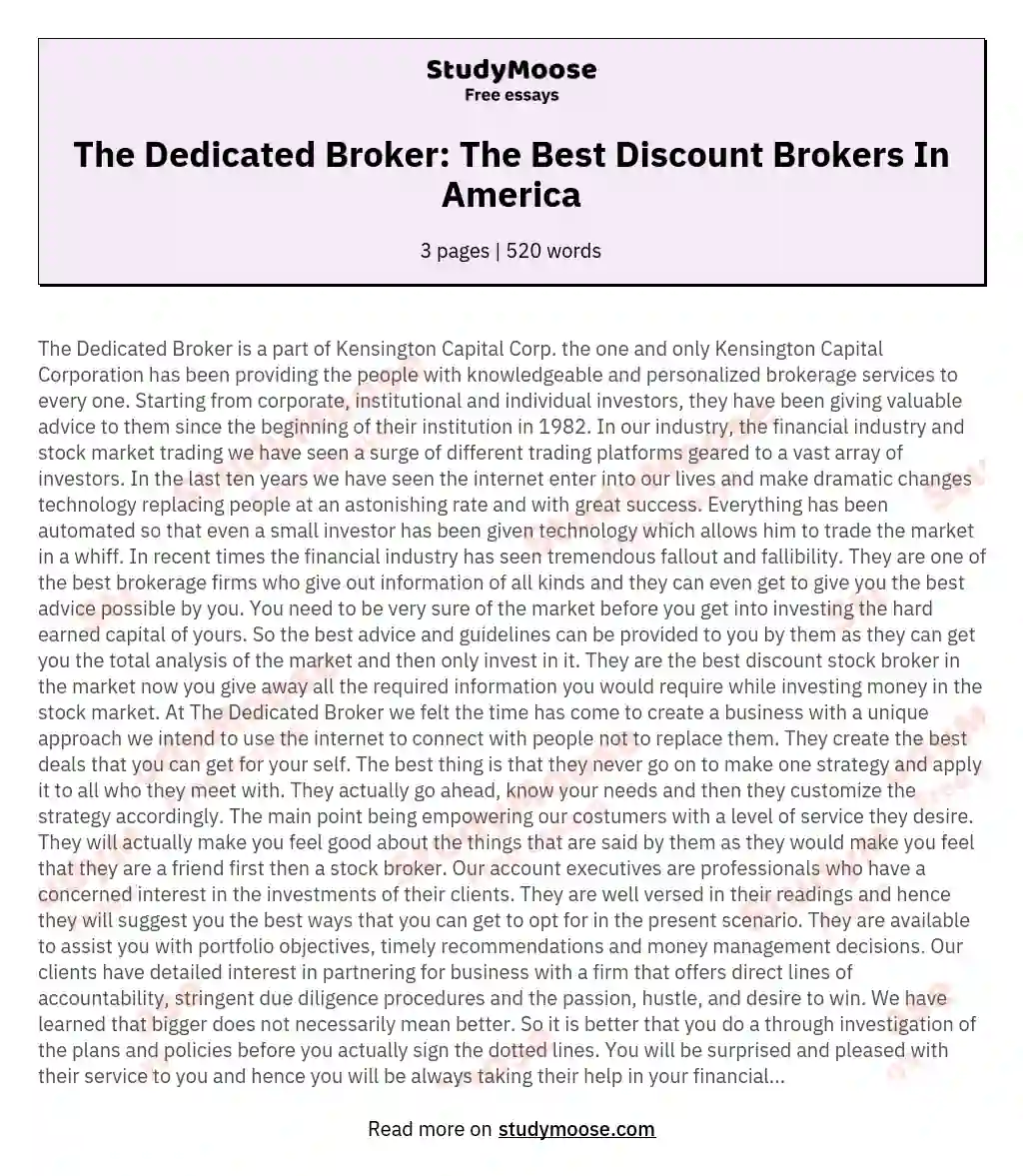 The Dedicated Broker The Best Discount Brokers In America Free Essay