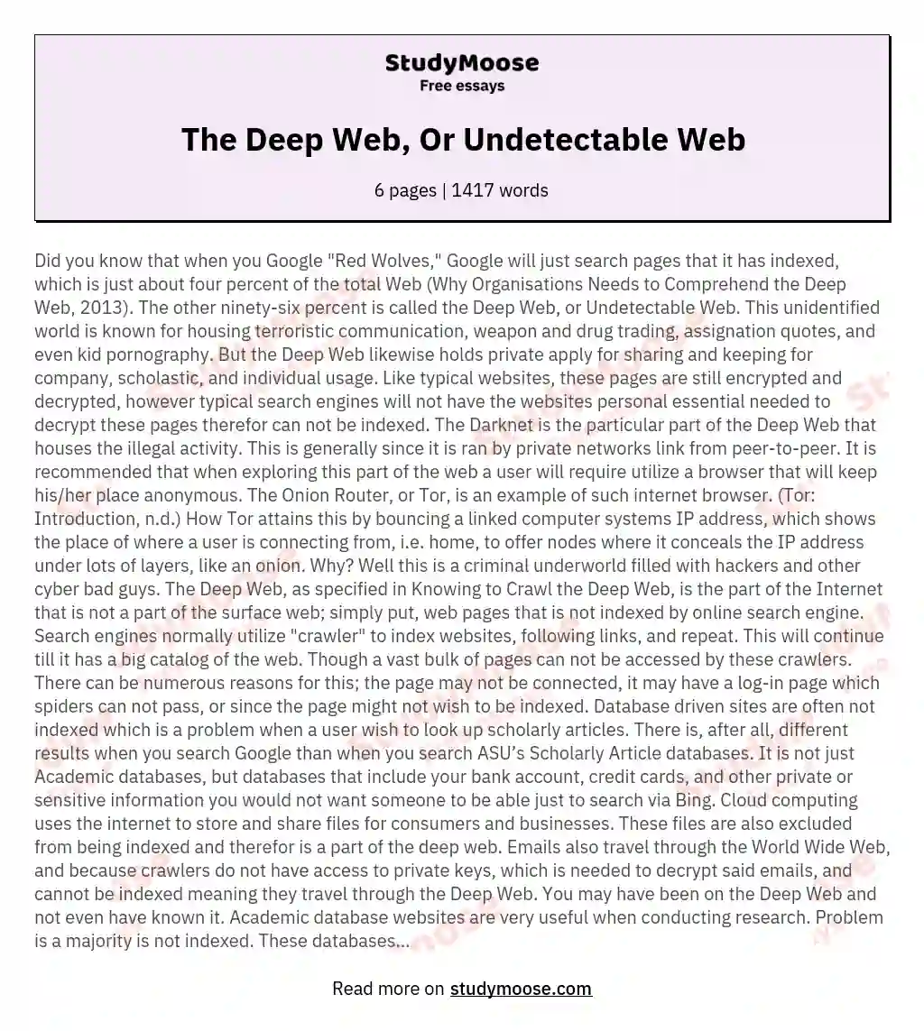 The Deep Web, Or Undetectable Web