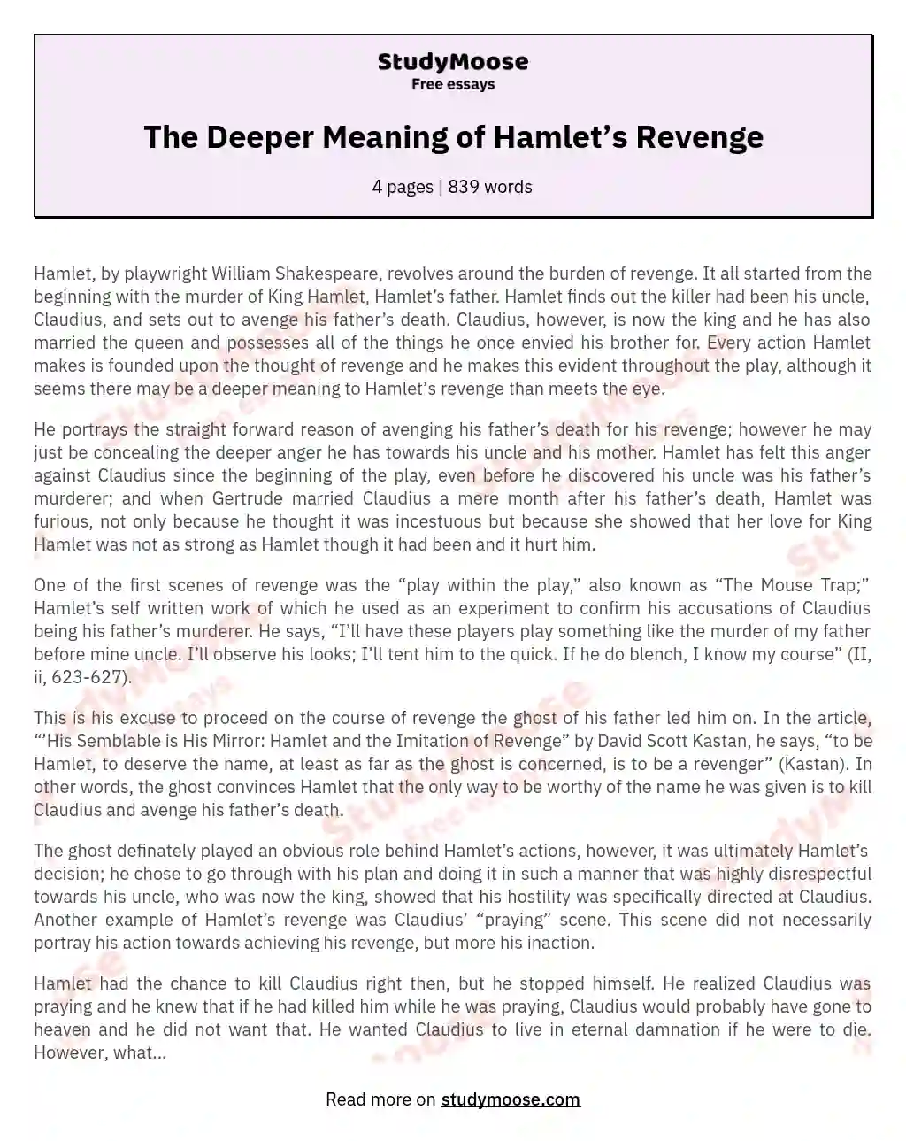 The Deeper Meaning of Hamlet’s Revenge essay