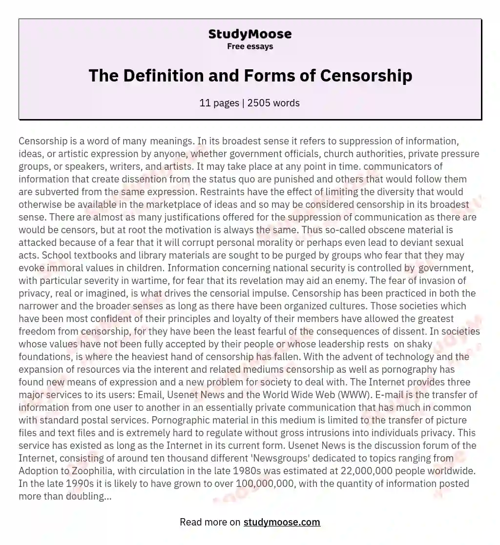 The Definition and Forms of Censorship essay
