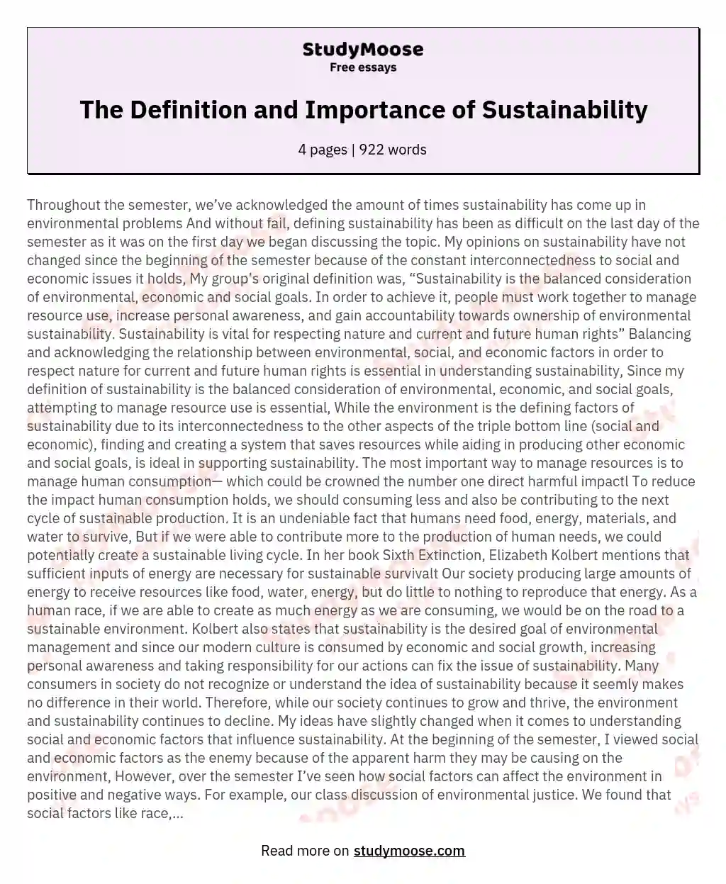 The Definition and Importance of Sustainability essay