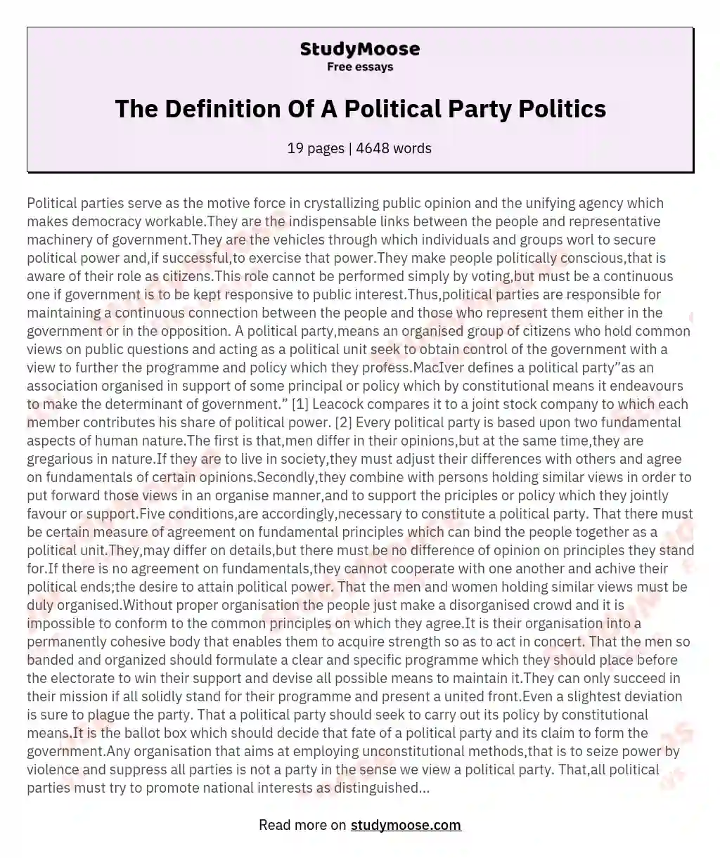 The Definition Of A Political Party Politics