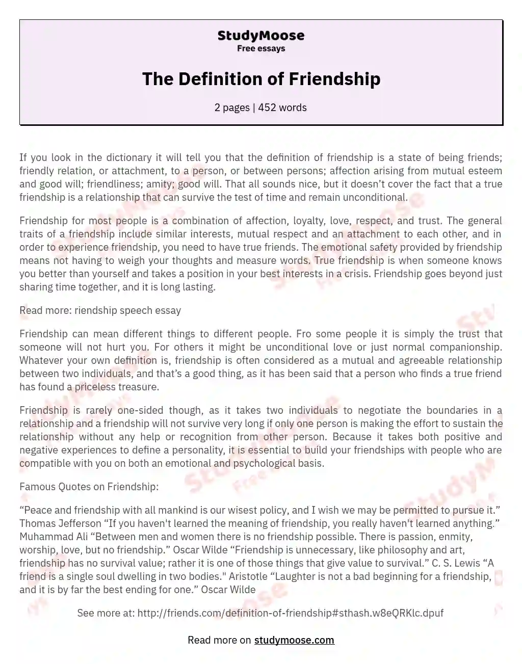 definition of friendship essay