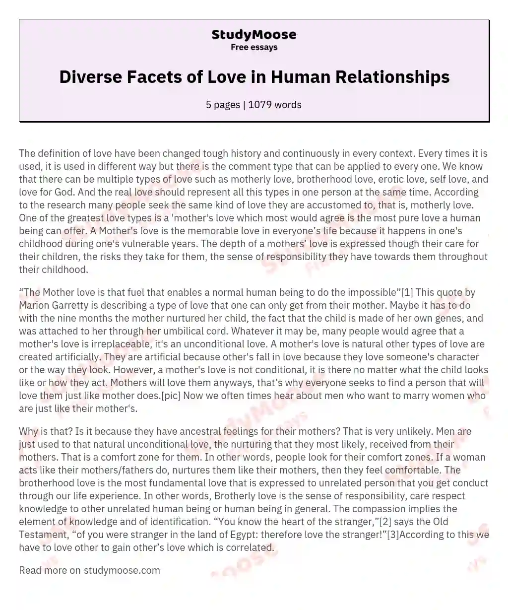 love definition essay examples