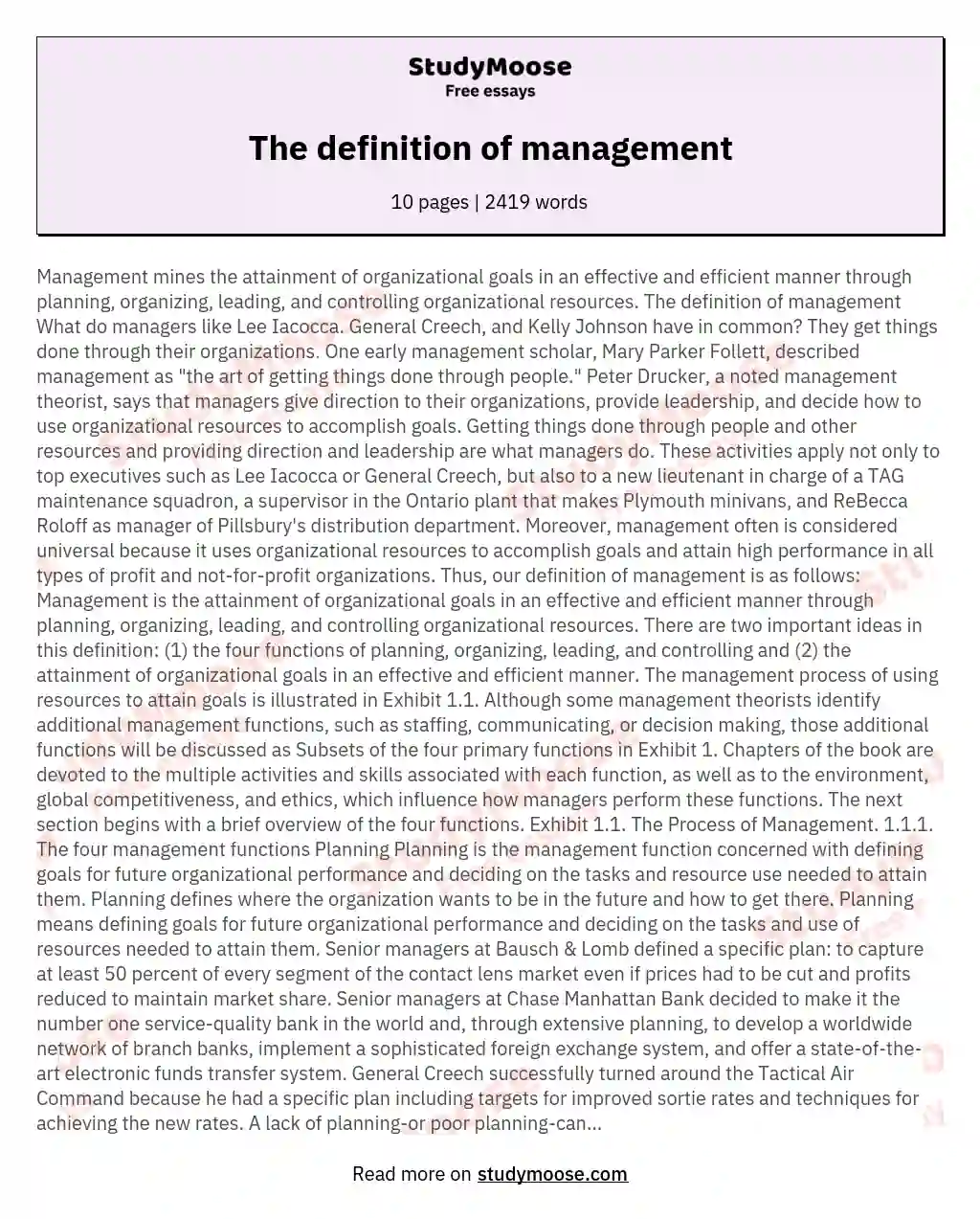 The definition of management