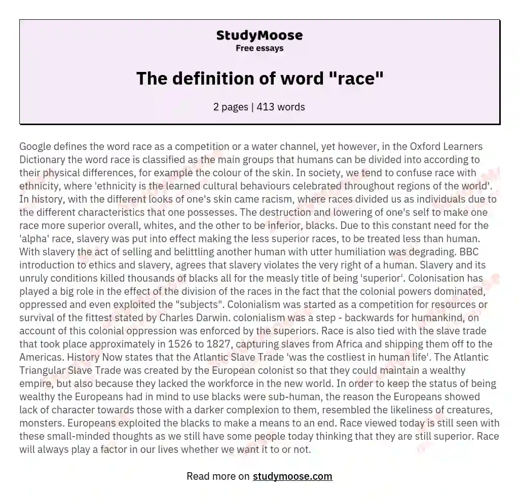 The definition of word "race" essay