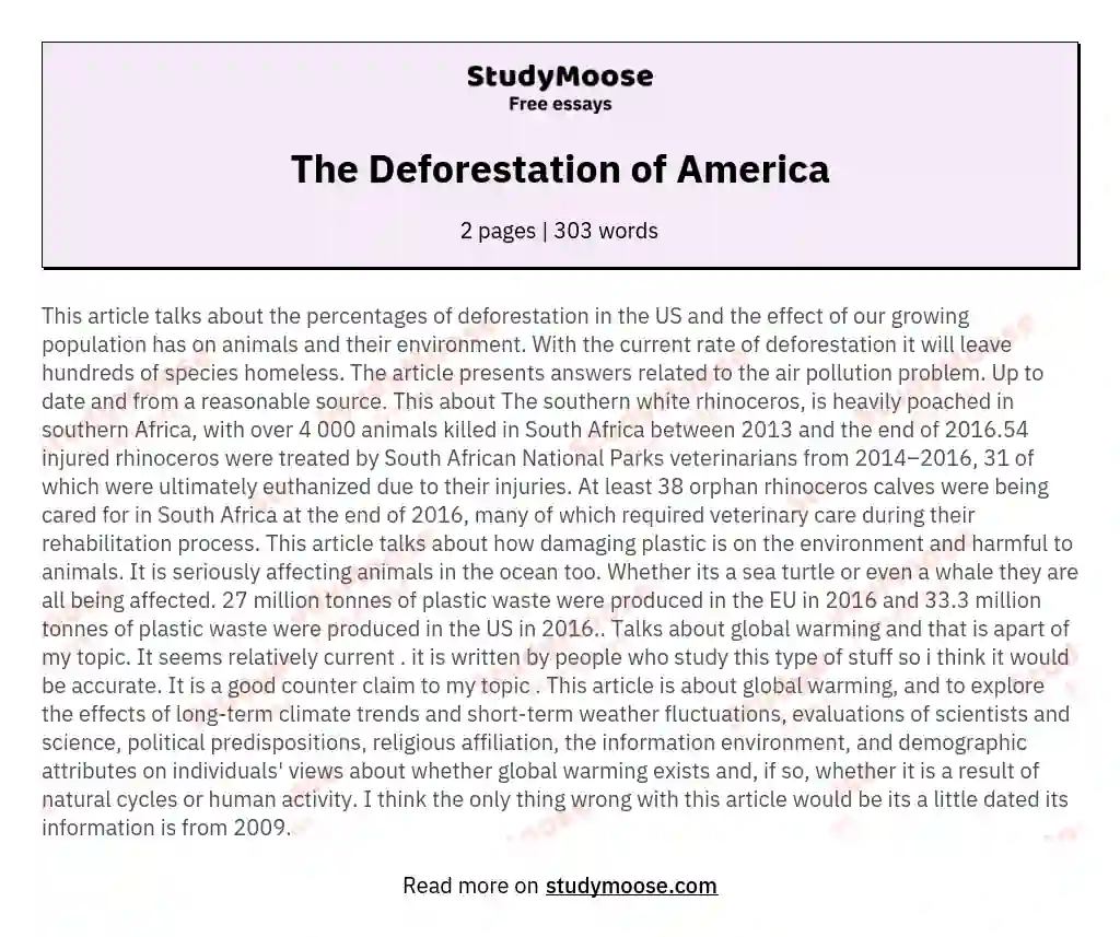 The Deforestation of America essay