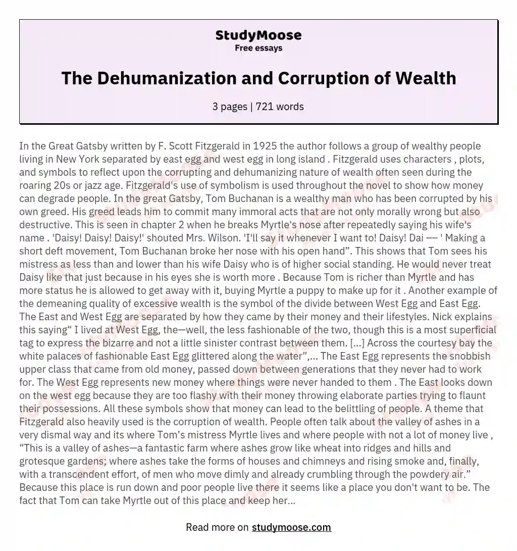 The Dehumanization and Corruption of Wealth