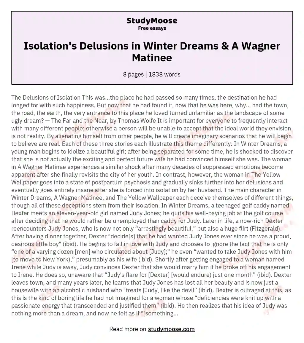 Isolation's Delusions in Winter Dreams & A Wagner Matinee essay