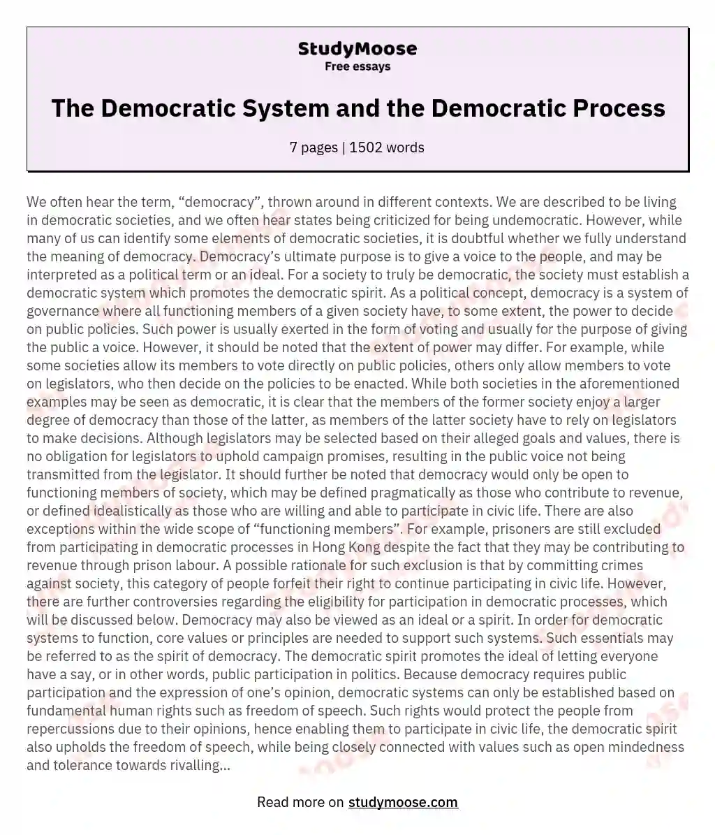 The Democratic System and the Democratic Process essay