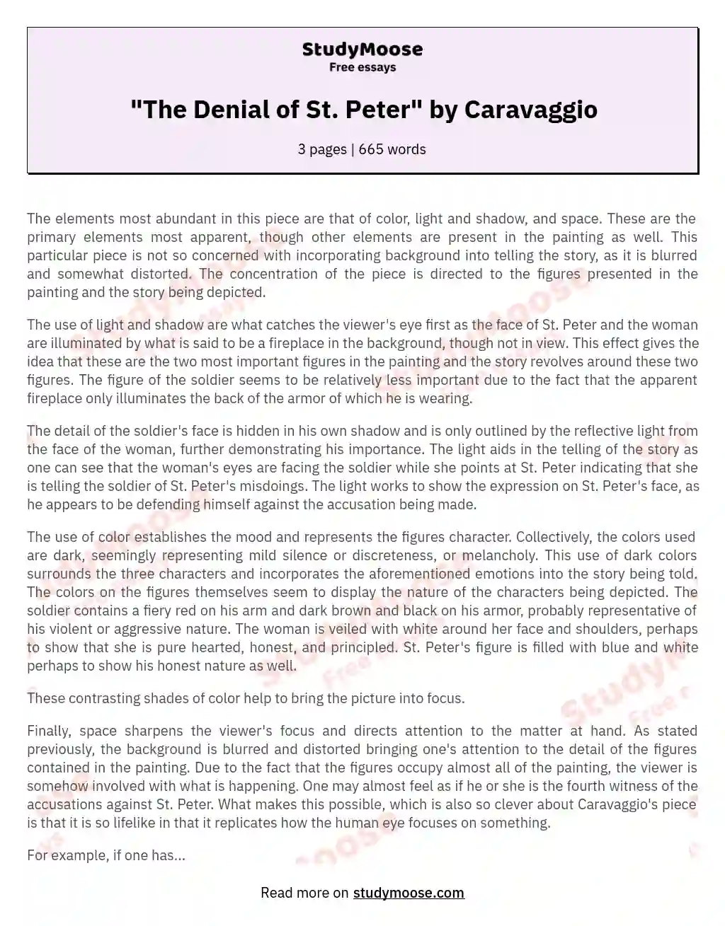 "The Denial of St. Peter" by Caravaggio essay