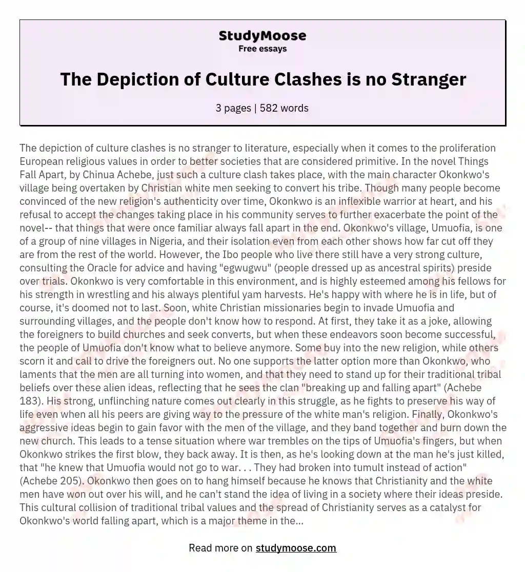 The Depiction of Culture Clashes is no Stranger essay