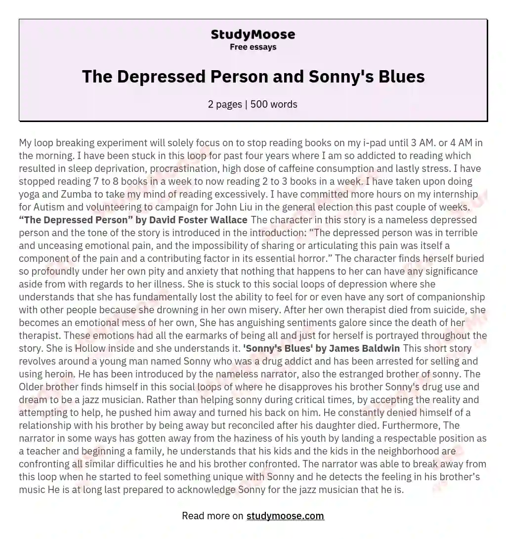 The Depressed Person and Sonny's Blues essay