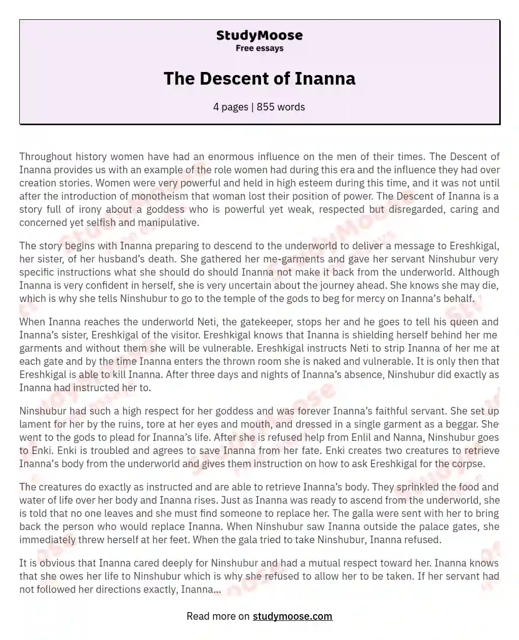The Descent of Inanna essay