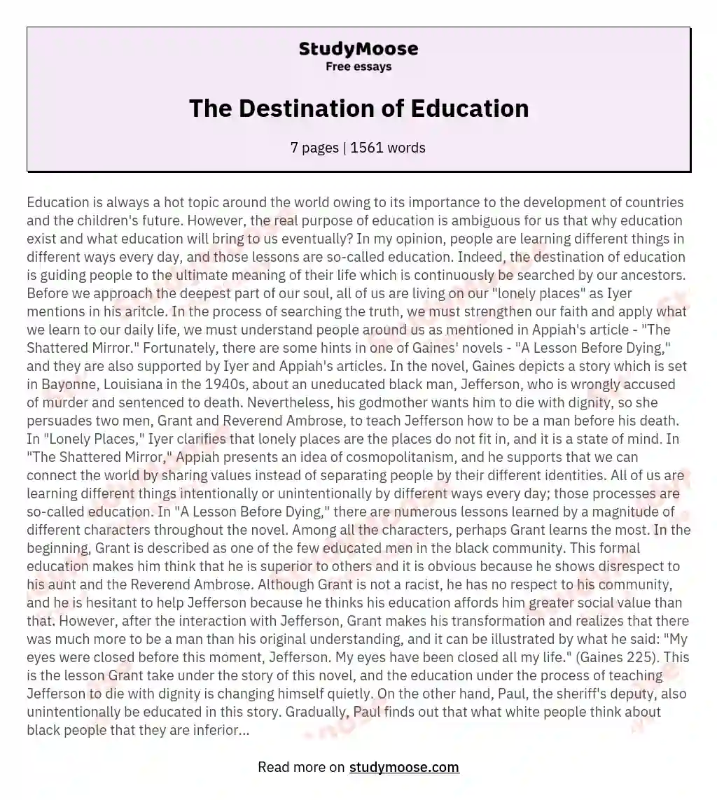 The Destination of Education essay
