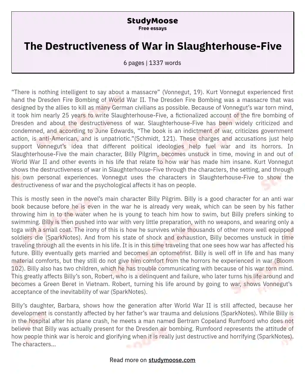The Destructiveness of War in Slaughterhouse-Five