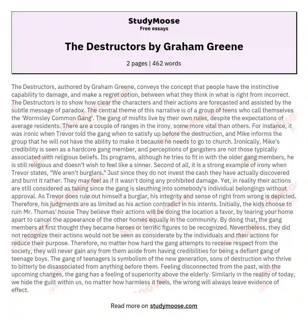The Destructors by Graham Greene essay