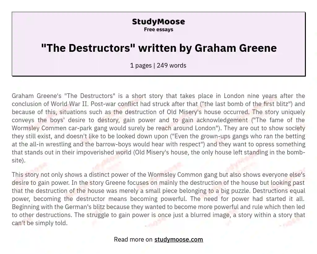 "The Destructors" written by Graham Greene essay