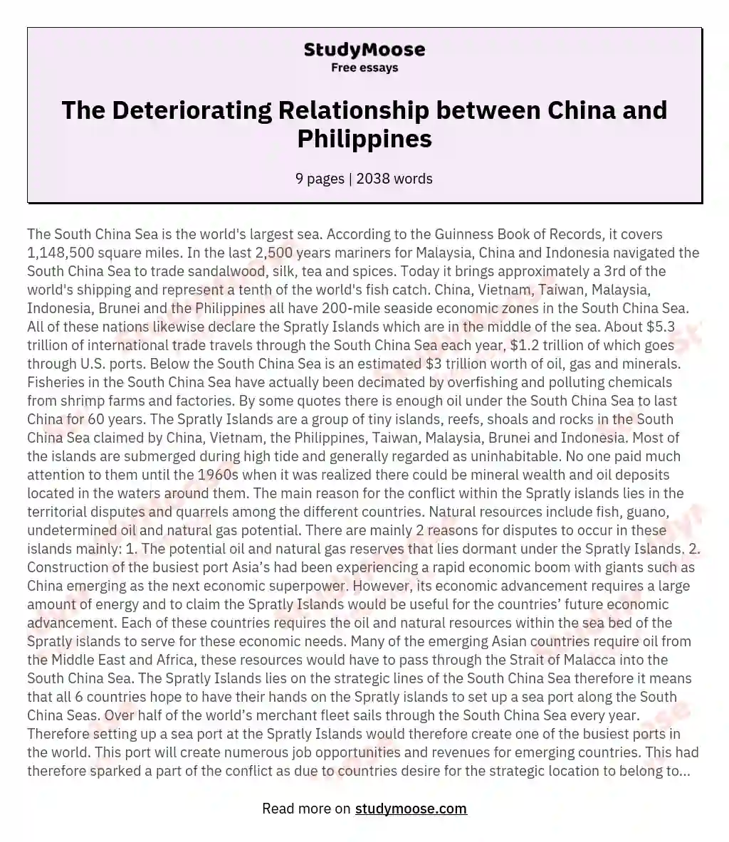 The Deteriorating Relationship between China and Philippines essay