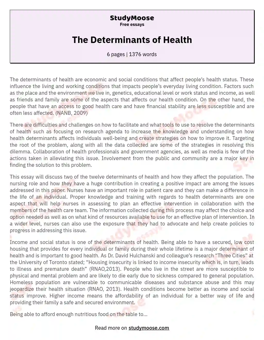The Determinants of Health essay