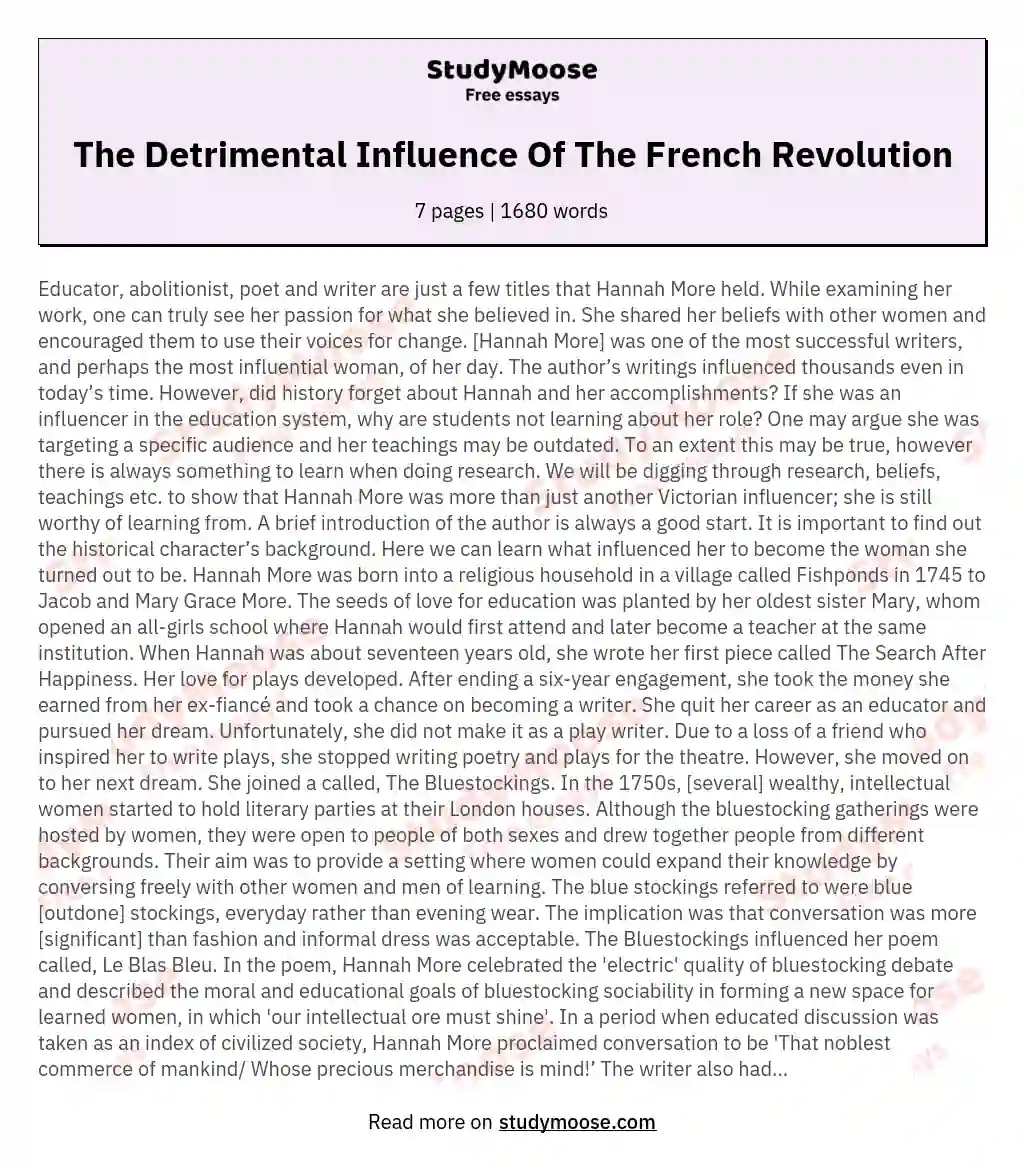 The Detrimental Influence Of The French Revolution essay