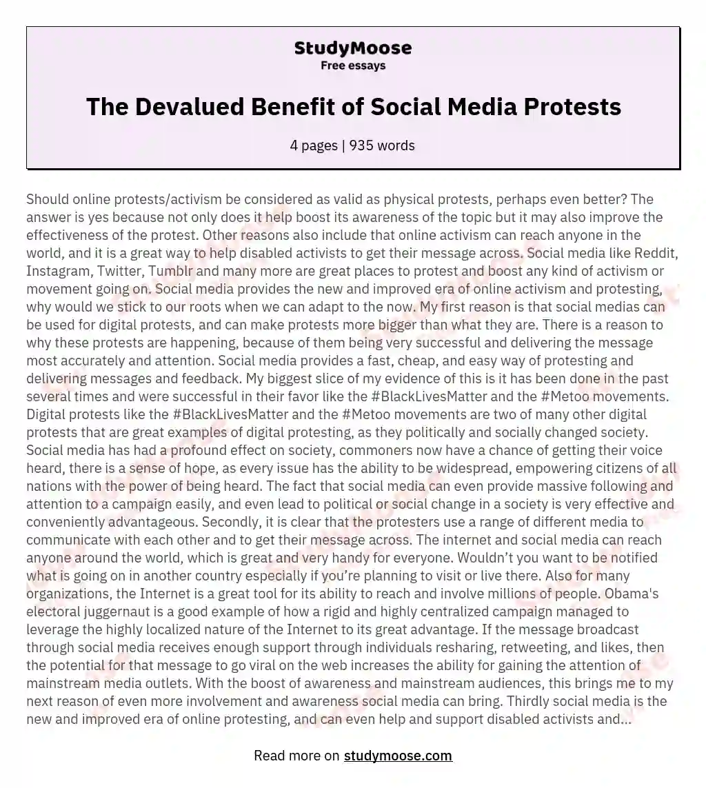 The Devalued Benefit of Social Media Protests essay