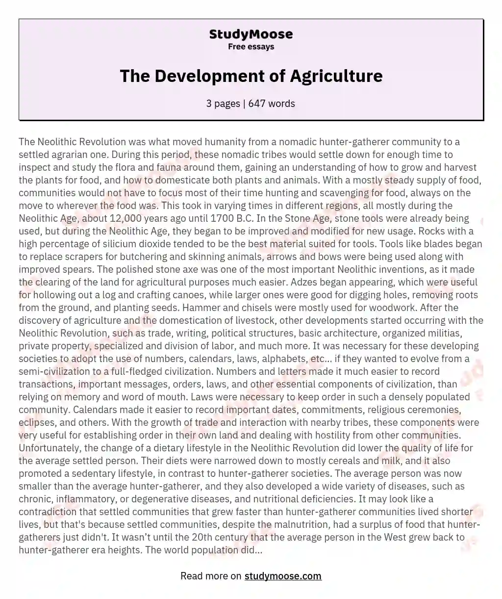 The Development of Agriculture essay
