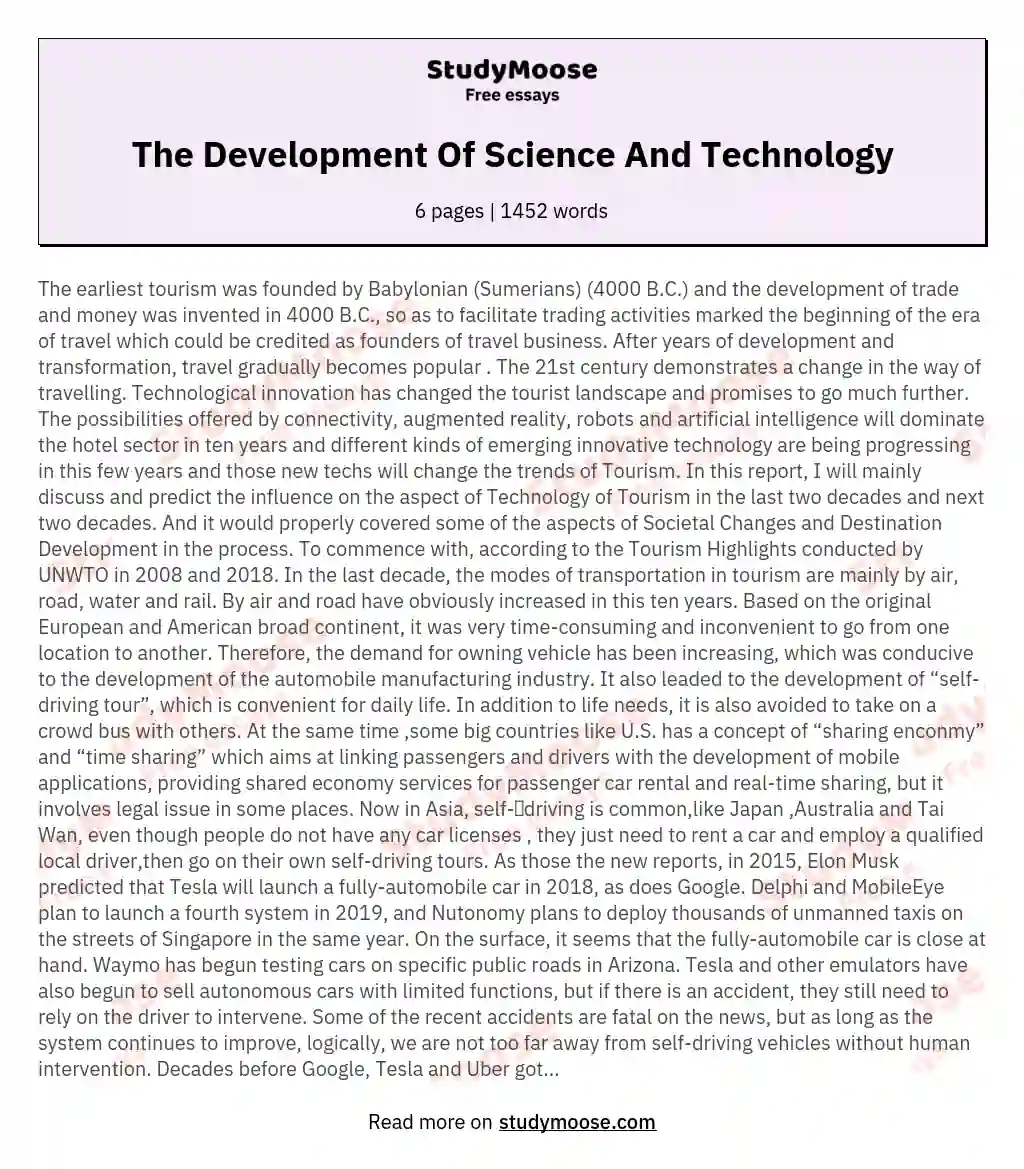 The Development Of Science And Technology essay