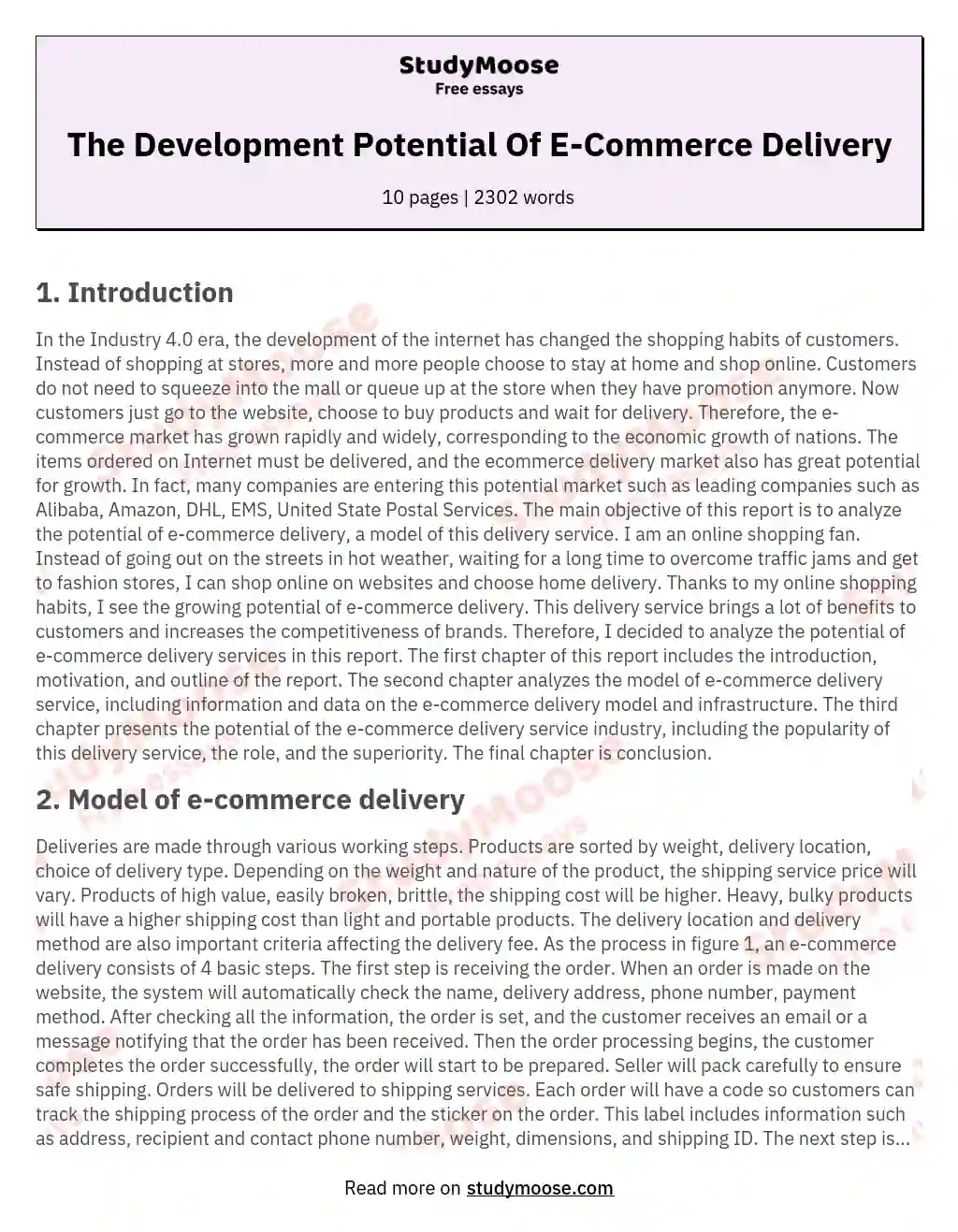 The Development Potential Of E-Commerce Delivery essay