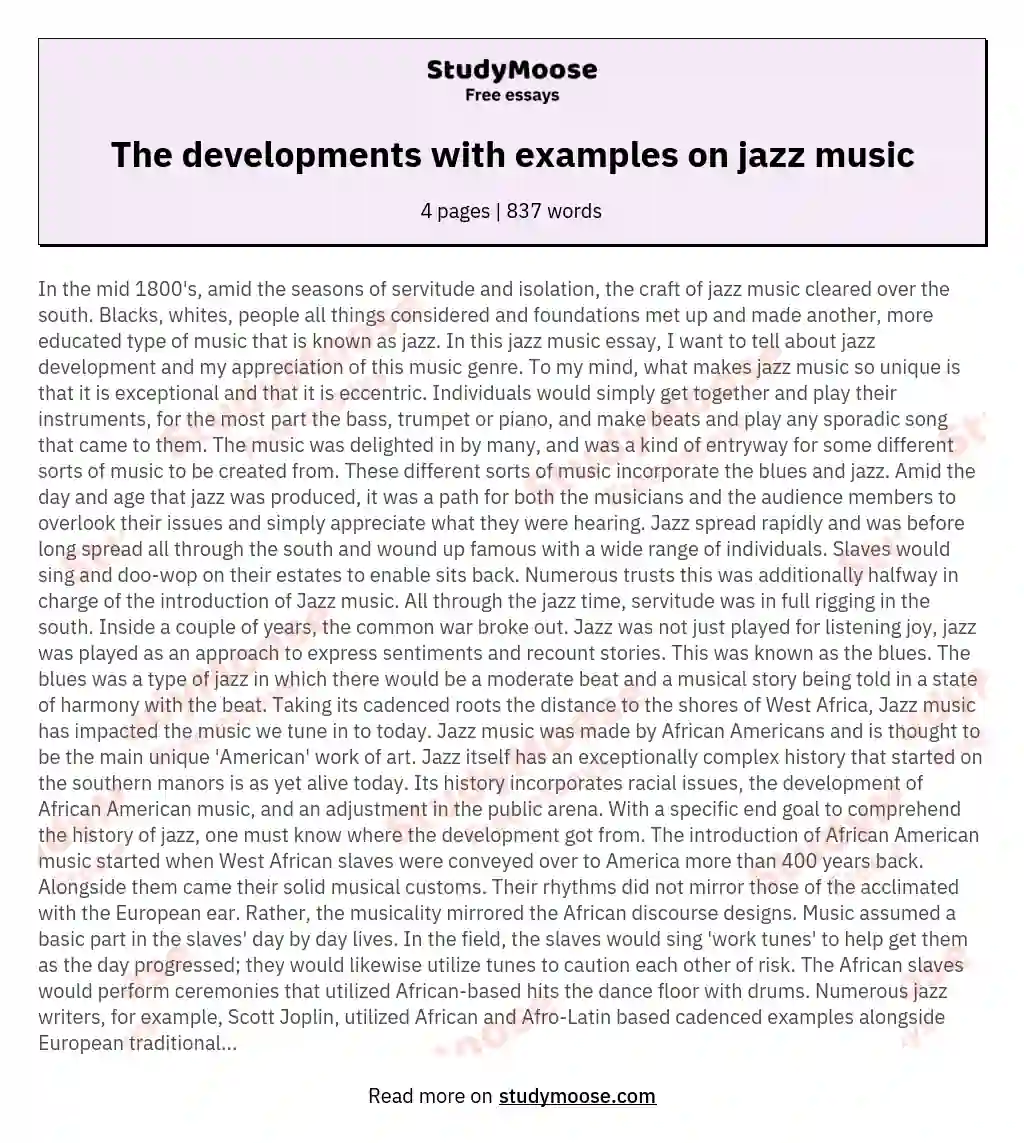 The developments with examples on jazz music essay