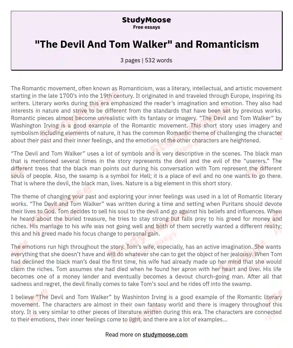 "The Devil And Tom Walker" and Romanticism essay