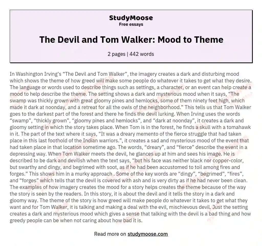 The Devil and Tom Walker: Mood to Theme essay