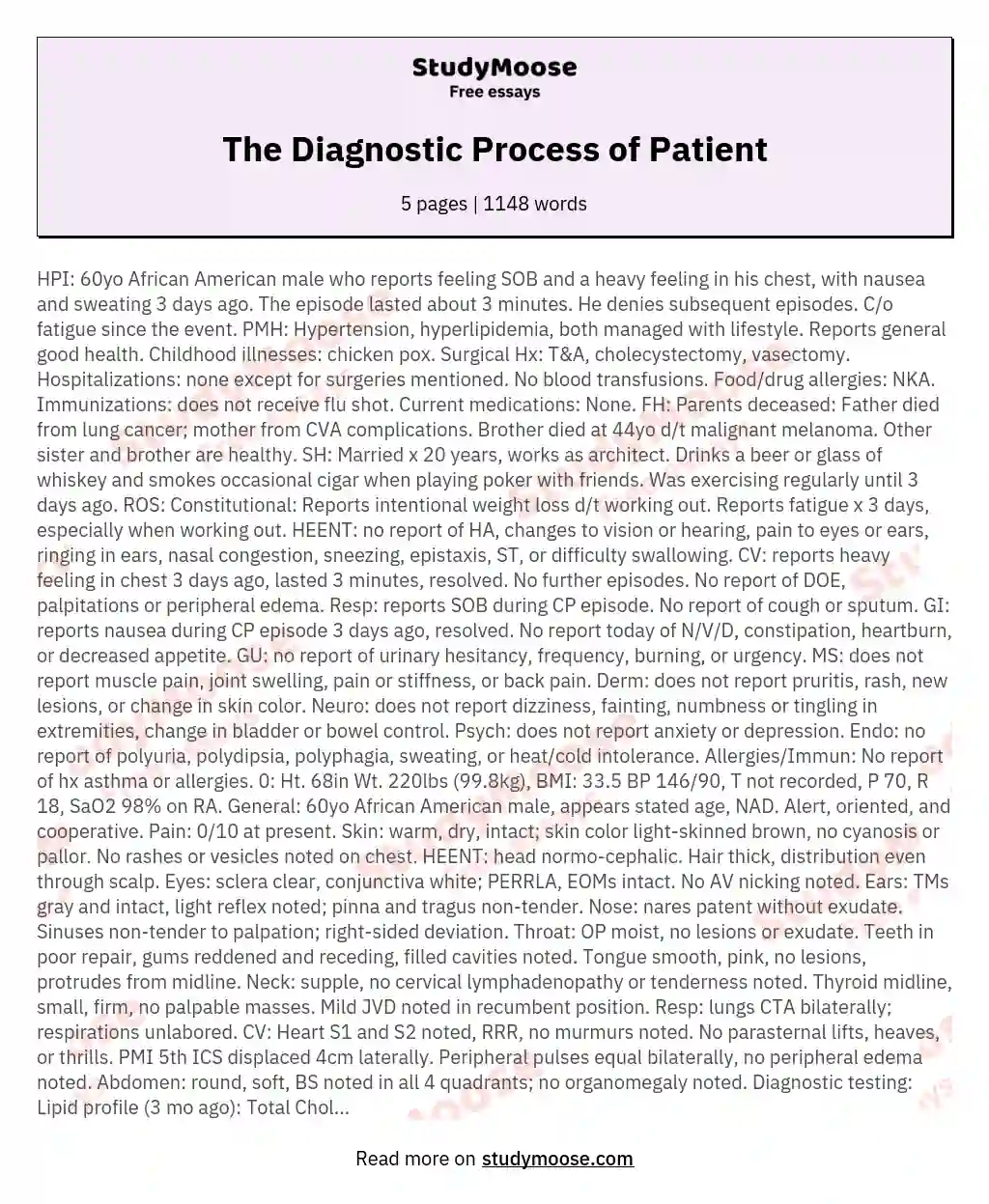 The Diagnostic Process of Patient essay