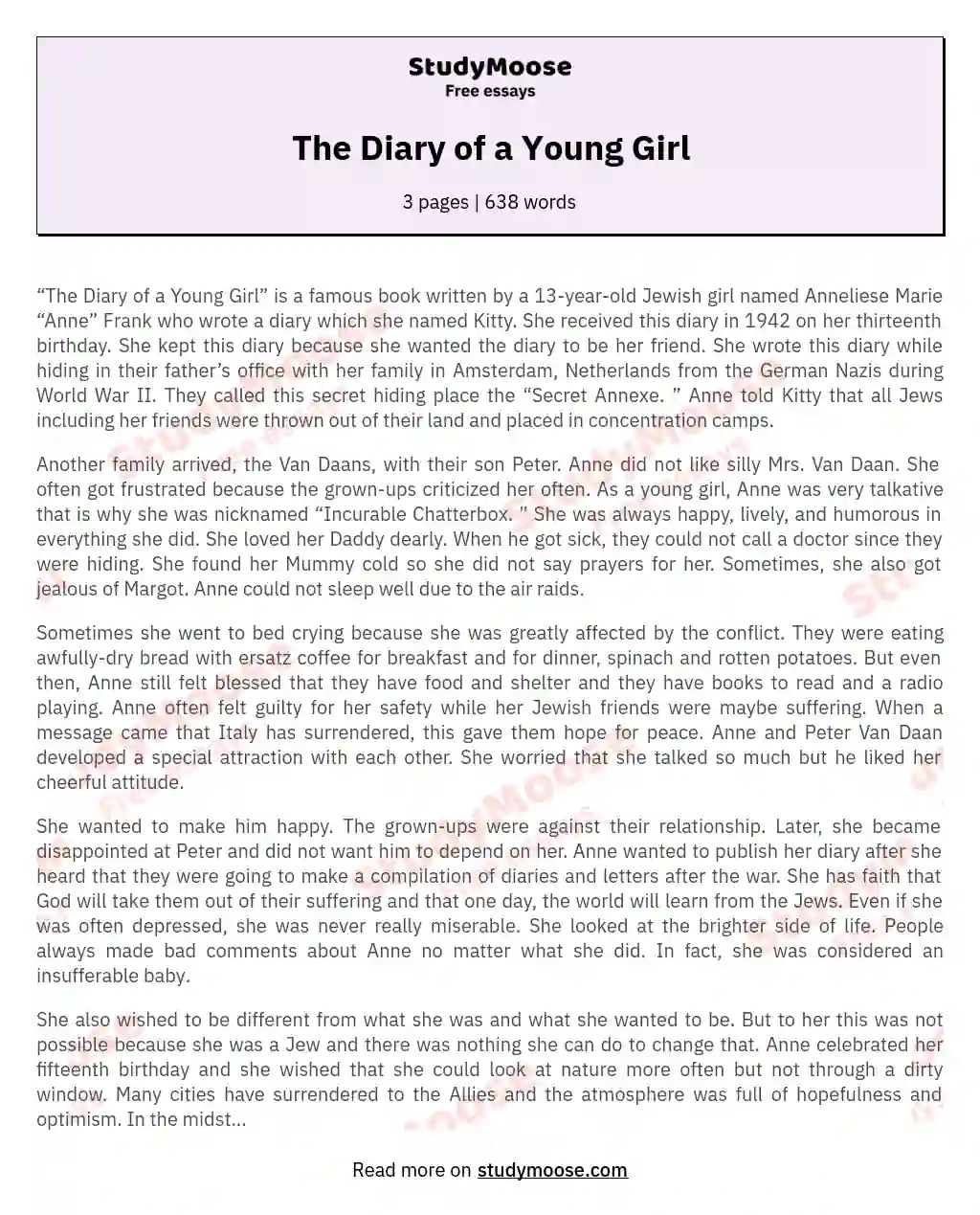 The Diary of a Young Girl essay