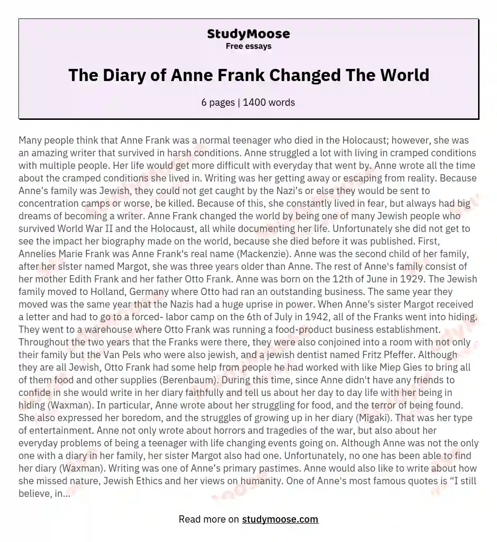 The Diary of Anne Frank Changed The World