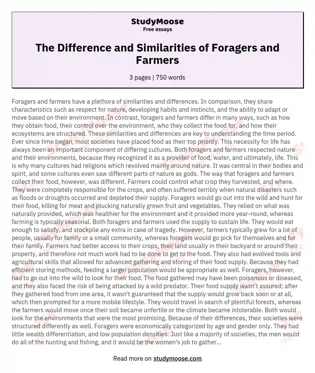 The Difference and Similarities of Foragers and Farmers essay