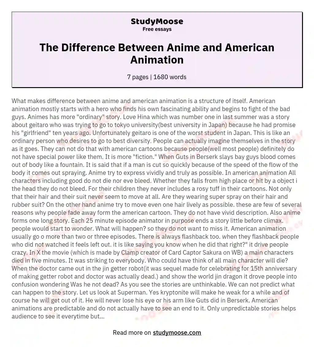 The Difference Between Anime and American Animation essay
